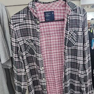 American Eagle Outfitters Pink and White Checkered Shirt